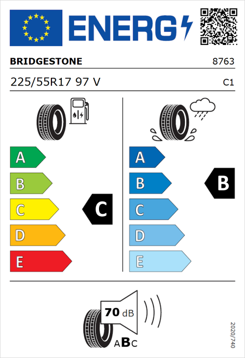Tyre Label for Bridgestone Turanza T001 225/55R17 97V