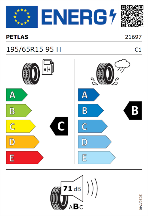 Tyre Label for Petlas Imperium PT515 195/65R15 95H