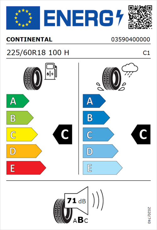 Tyre Label for Continental CrossContact H/T 225/60R18 100H