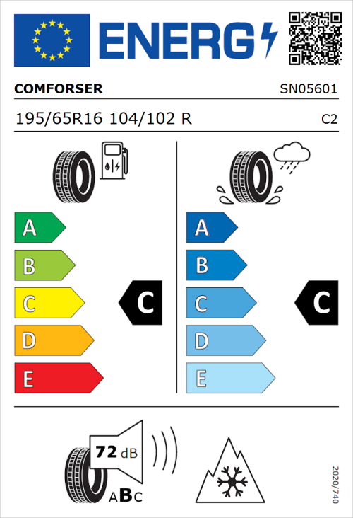 Tyre Label for Comforser CF300 195/65R16 104/102R