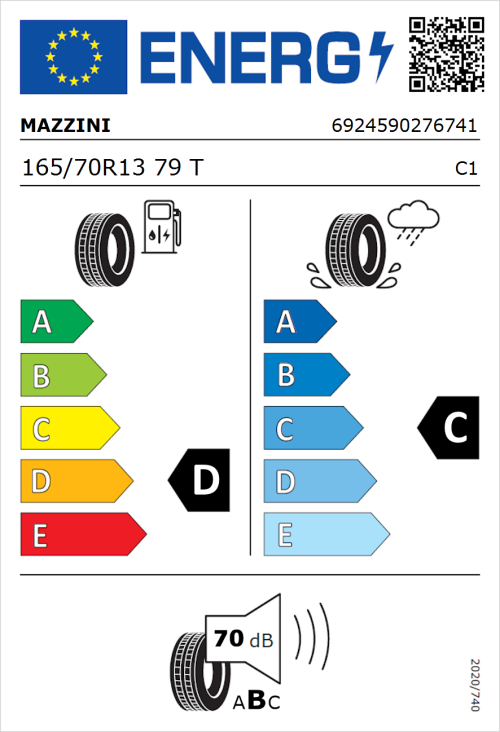 Tyre Label for Mazzini Eco 307 165/70R13 79T